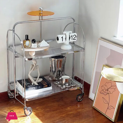 Mobile Dining Car Bedroom Trolley Shelf Living Room Stainless Steel Tea Trolley