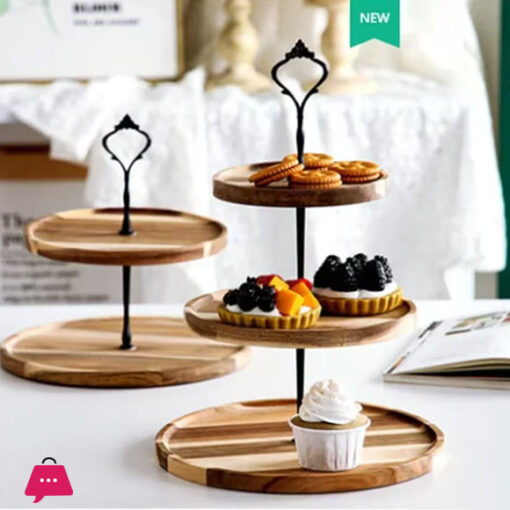 New Round 2 Tier Wooden Cake Stand Original Cupcake Serving Tray