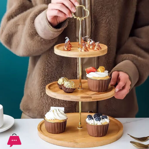 New Round 2 Tier Wooden Cake Stand Original Cupcake Serving Tray