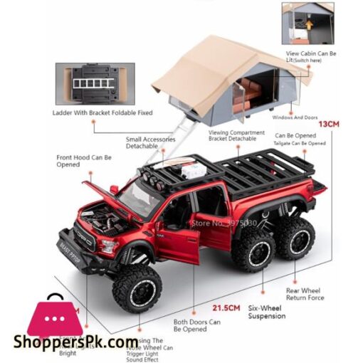 1:24 Ford Raptor F150 Camping RV Off Road Pickup Truck