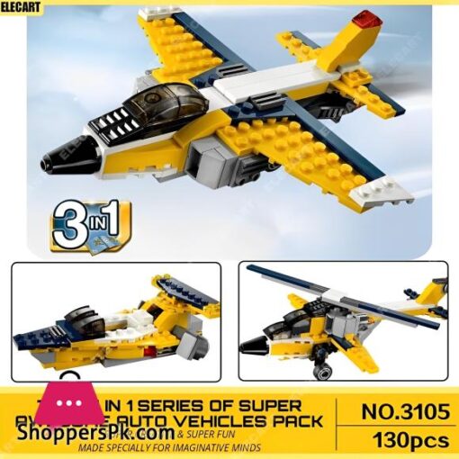 130 Piece LEGO Building Set Super Creative 3 in 1 Architect Super Airplane Blocks Toy Perfect Gift for Children and Adults