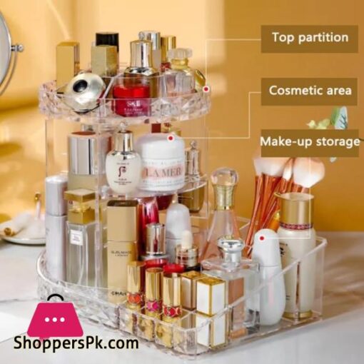 360 Rotating Makeup Organizer Stand with Cosmetic Holder Tray Acrylic