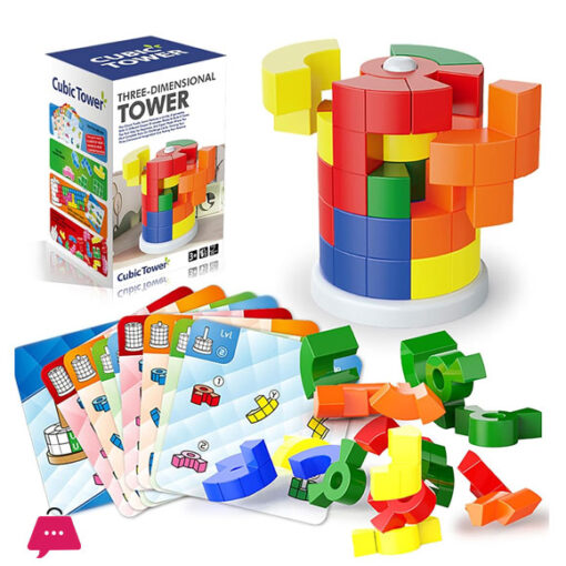 3D Cubic Tower Puzzle for Kids, STEM Block Puzzle Cube Montessori Educational Toys Desktop Block Games for Kids