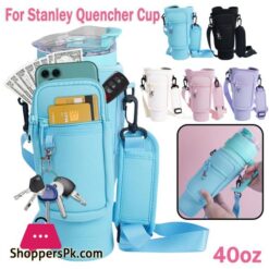 40oz Neoprene Water Bottle Carrier Bag with Phone Pocket for Stanley Quencher Cup with Handle Water Bottle Holder Pouch