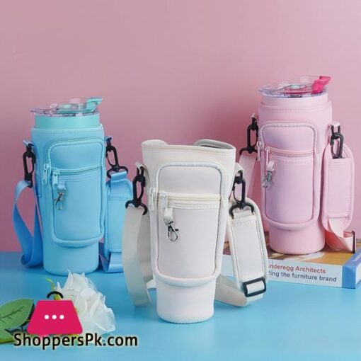 40oz Neoprene Water Bottle Carrier Bag with Phone Pocket for Stanley Quencher Cup with Handle Water Bottle Holder Pouch