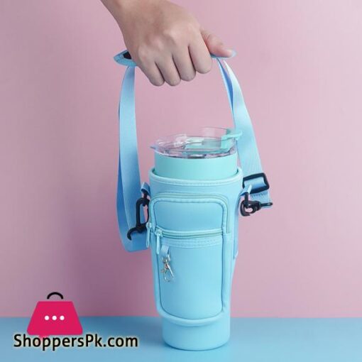 40oz Neoprene Water Bottle Carrier Bag with Phone Pocket for Stanley Quencher Cup with Handle Water Bottle Holder Pouch