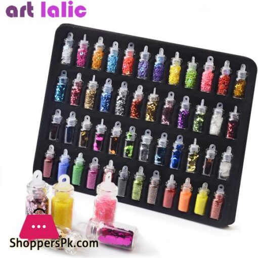 Artlalic 48 Bottles Nail Art Rhinestones Beads Sequins Glitter Tips Decoration Tool Gel Nail Stickers Mixed Design Case Set