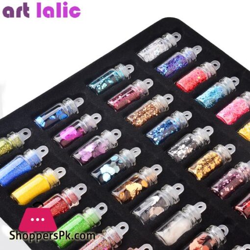 Artlalic 48 Bottles Nail Art Rhinestones Beads Sequins Glitter Tips Decoration Tool Gel Nail Stickers Mixed Design Case Set