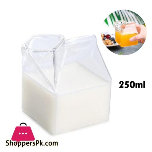 1Pc 250ML Half Pint Milk Carton Style Creative Mini Creamer Jug Glass Milk Mug