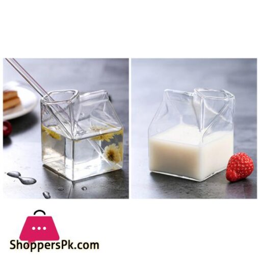 1Pc 250ML Half Pint Milk Carton Style Creative Mini Creamer Jug Glass Milk Mug