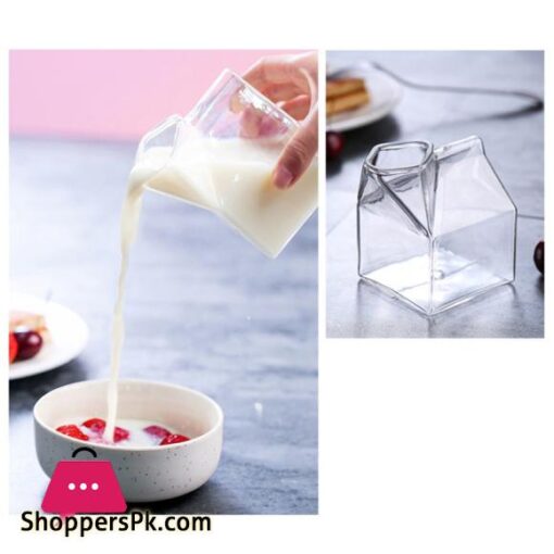 1Pc 250ML Half Pint Milk Carton Style Creative Mini Creamer Jug Glass Milk Mug