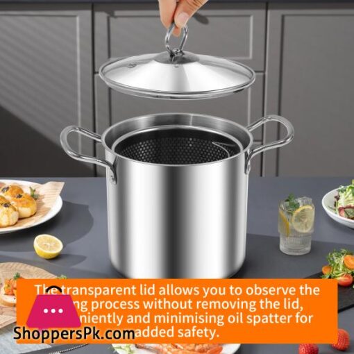 Deep Fryer Pot with Strainer Basket 3.5L Stainless Steel for French Fries Chicken Kitchen Pans