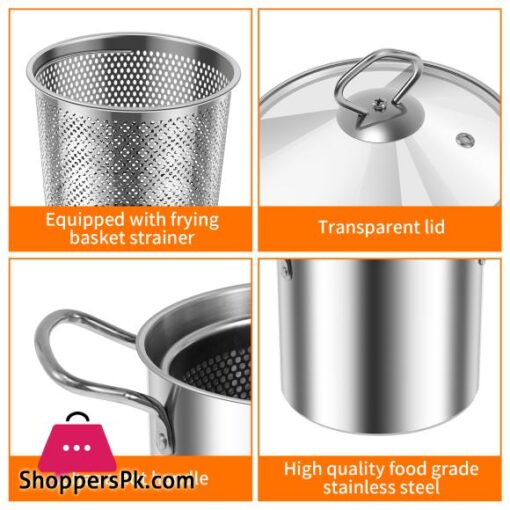 Deep Fryer Pot with Strainer Basket 3.5L Stainless Steel for French Fries Chicken Kitchen Pans