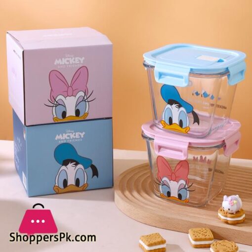 Disney Mickey Minnie Daisy Glass Crisper With Lid Lunch Box Microwave Heating Sealed Box Food-grade Cute Fruit Lunch Box 900ml