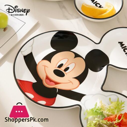 Disney Mickey Mouse Cartoon Cute Dinner Plate Home Breakfast Ceramics Creative Grid Plate Child Tableware