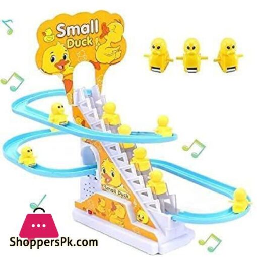 Duck Slide Toy Set Funny Automatic Stair Climbing Ducklings Cartoon Race Track Set Little Lovely Duck Slide Toy Escalator Toy with Lights and Music 3 sliding ducks Multi