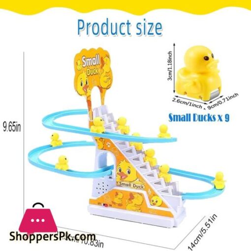 Duck Slide Toy Set Funny Automatic Stair Climbing Ducklings Cartoon Race Track Set Little Lovely Duck Slide Toy Escalator Toy with Lights and Music 3 sliding ducks Multi