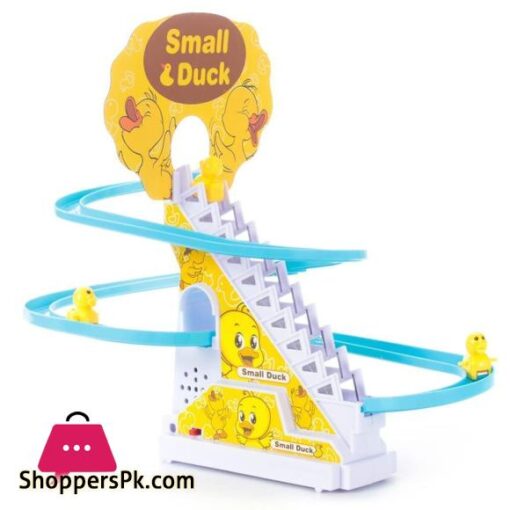 Duck Slide Toy Set Funny Automatic Stair Climbing Ducklings Cartoon Race Track Set Little Lovely Duck Slide Toy Escalator Toy with Lights and Music 3 sliding ducks Multi