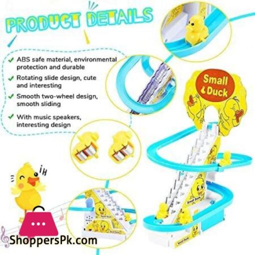 Duck Slide Toy Set Funny Automatic Stair Climbing Ducklings Cartoon Race Track Set Little Lovely Duck Slide Toy Escalator Toy with Lights and Music 3 sliding ducks Multi