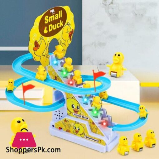 Duck Slide Toy Set Funny Automatic Stair Climbing Ducklings Cartoon Race Track Set Little Lovely Duck Slide Toy Escalator Toy with Lights and Music 3 sliding ducks Multi