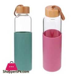 AJF Glass Water Bottle With Wooden Cap Bamboo Cover 750ml Capacity Assorted Colors