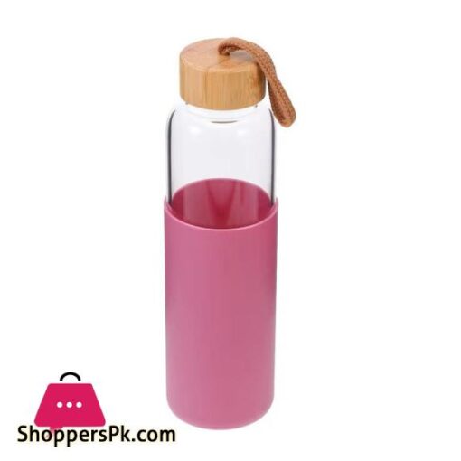 AJF Glass Water Bottle With Wooden Cap Bamboo Cover 750ml Capacity Assorted Colors