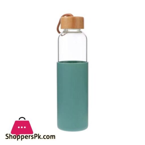 AJF Glass Water Bottle With Wooden Cap Bamboo Cover 750ml Capacity Assorted Colors