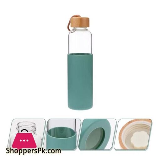 AJF Glass Water Bottle With Wooden Cap Bamboo Cover 750ml Capacity Assorted Colors