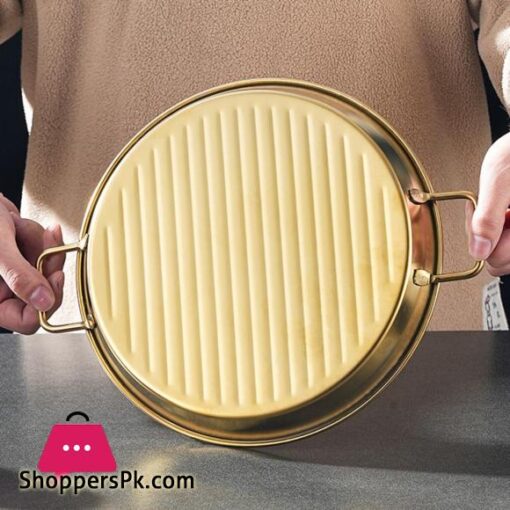 Golden Steak Style Platter Round Rustproof Dinner Plate 8.5 Inch