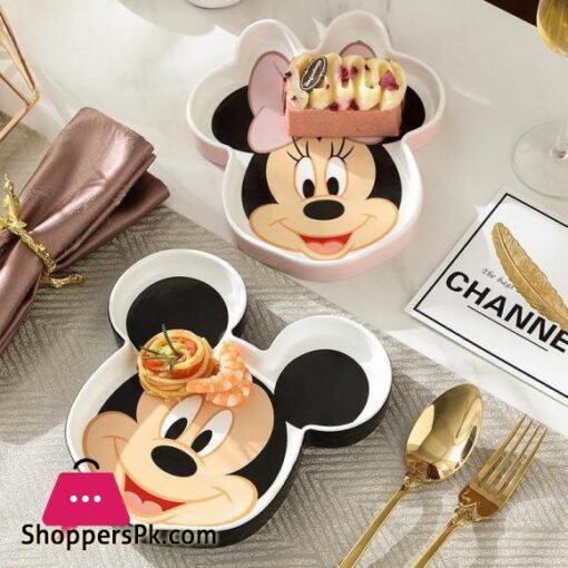 Miniso Disney Mickey & Minnie Ceramic Dish Cute Cartoon Meal Tray Microwave Oven Resistant Fruit Plate