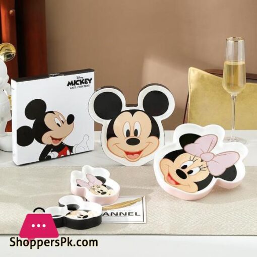 Miniso Disney Mickey & Minnie Ceramic Dish Cute Cartoon Meal Tray Microwave Oven Resistant Fruit Plate