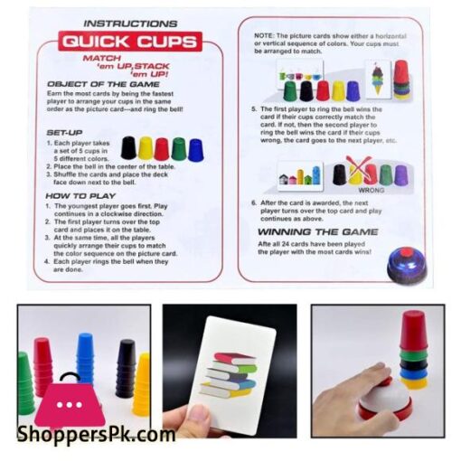 Quick Cups Games for KidsClassic Speed Cup Game for Parent Child Interactive Stacking Cups Game with 24 Picture Cards 30 Cups 6 Sets of 5 Colors Each Bell Instructions