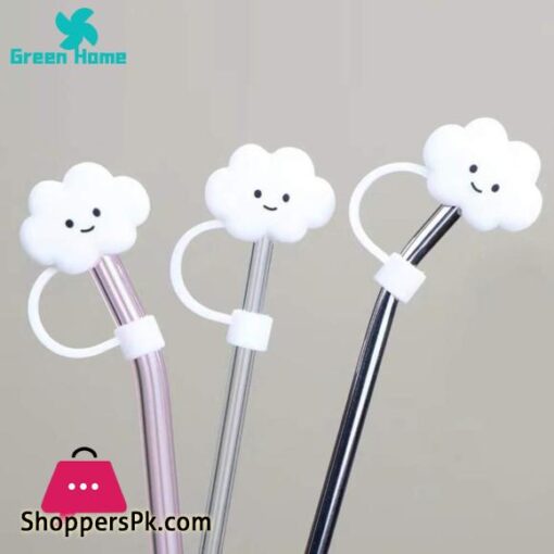 Green Home Straw Dust Cover Cloud Shape Innovative Cloud Smiley Face Straw Cover