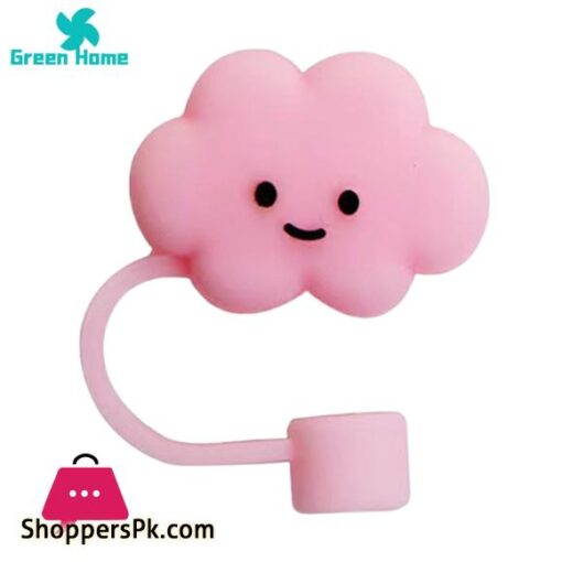 Green Home Straw Dust Cover Cloud Shape Innovative Cloud Smiley Face Straw Cover