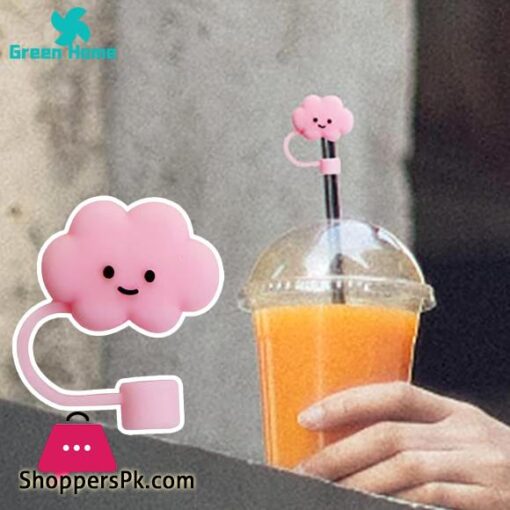 Green Home Straw Dust Cover Cloud Shape Innovative Cloud Smiley Face Straw Cover