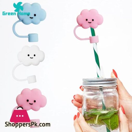 Green Home Straw Dust Cover Cloud Shape Innovative Cloud Smiley Face Straw Cover