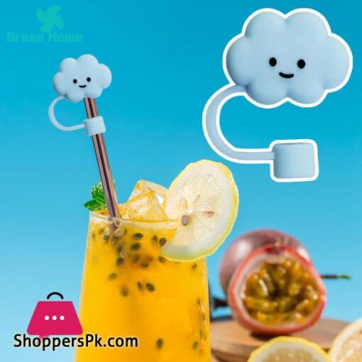 Green Home Straw Dust Cover Cloud Shape Innovative Cloud Smiley Face Straw Cover