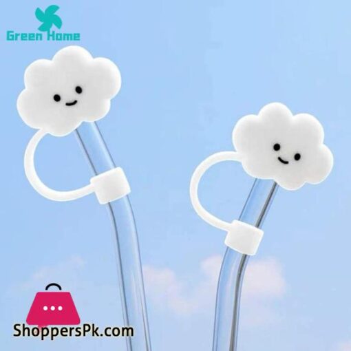 Green Home Straw Dust Cover Cloud Shape Innovative Cloud Smiley Face Straw Cover