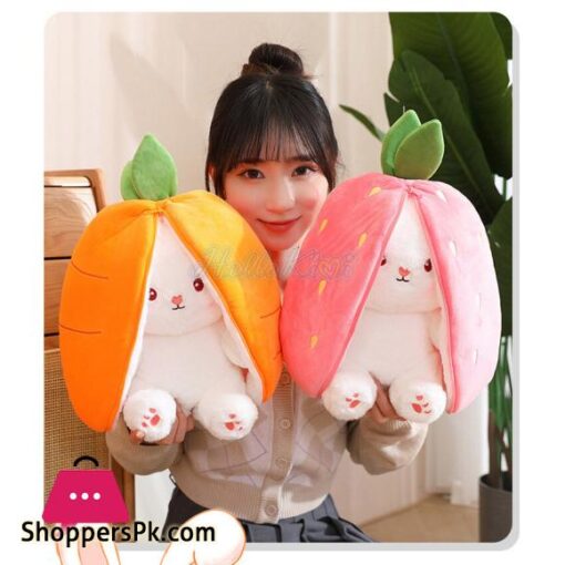 Strawberry Rabbit Plush Cute Bunny 2 In 1 Long Ear Fruit Animal Stuffed DollPlush Toys Creative Transformation Of Rabbit Doll Plush Doll Reversible Carrot Strawberry Bunny Plush