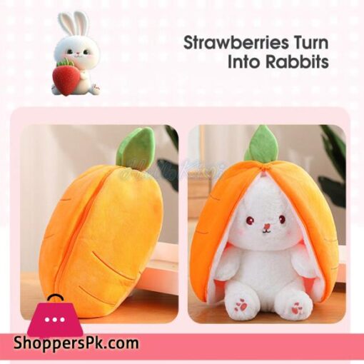 Strawberry Rabbit Plush Cute Bunny 2 In 1 Long Ear Fruit Animal Stuffed DollPlush Toys Creative Transformation Of Rabbit Doll Plush Doll Reversible Carrot Strawberry Bunny Plush