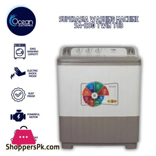 Super Asia SA 280 Grand Wash Top Load Twin Tub 10KG Washing Machine With Powerful Motor and 5 Years Warranty