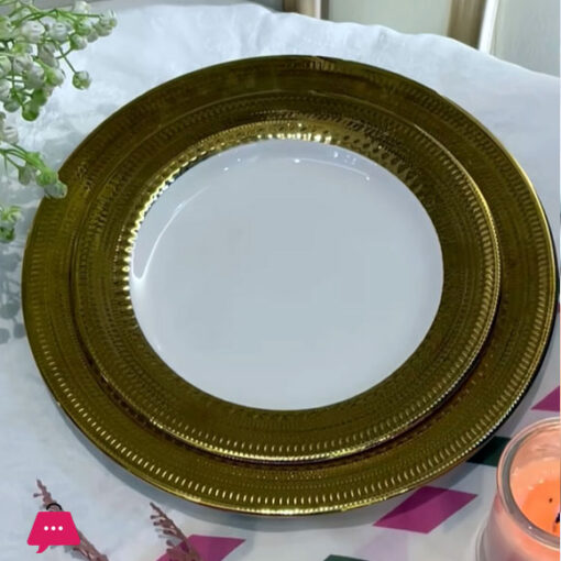 Brilliant Round Gold White Plate 8.5 Inch