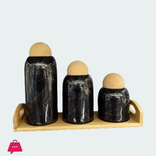 Ceramic 3 Pcs Jar Set with Bamboo Stand