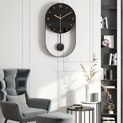 Decorative Modern Pendulum Wall Clock Decorative & Unique Metal Frame Contemporary Design Wall Clock for Living Room