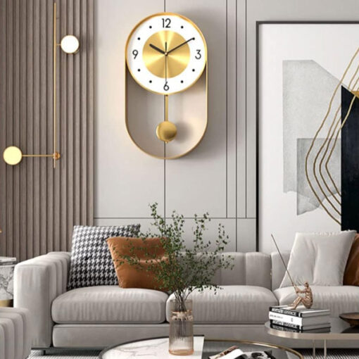 Decorative Modern Pendulum Wall Clock Decorative & Unique Metal Frame Contemporary Design Wall Clock for Living Room