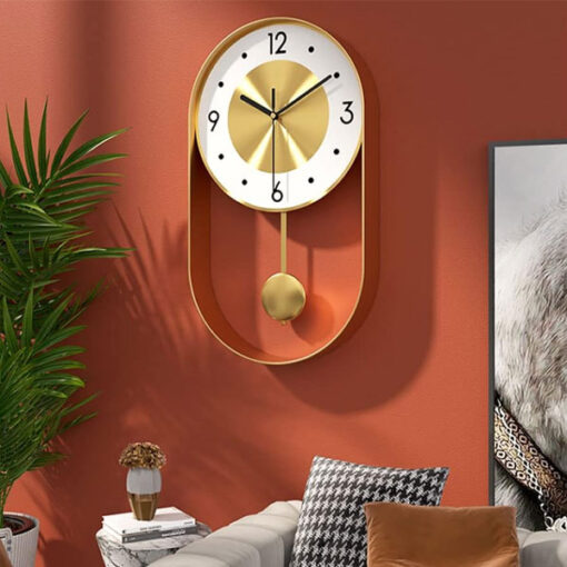 Decorative Modern Pendulum Wall Clock Decorative & Unique Metal Frame Contemporary Design Wall Clock for Living Room