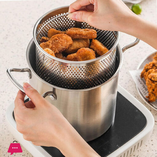 Deep Fryer Pot with Strainer Basket 3.5L Stainless Steel for French Fries Chicken Kitchen Pans