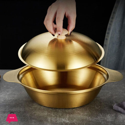 Golden Cooking Pot with Handle Stainless Steel Pots Kitchen Accessory - 24CM