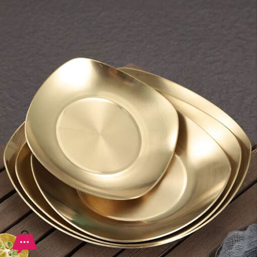 Golden Plate Square Korean Style Stainless Steel Luxury Square Plates Golden - 22.5CM