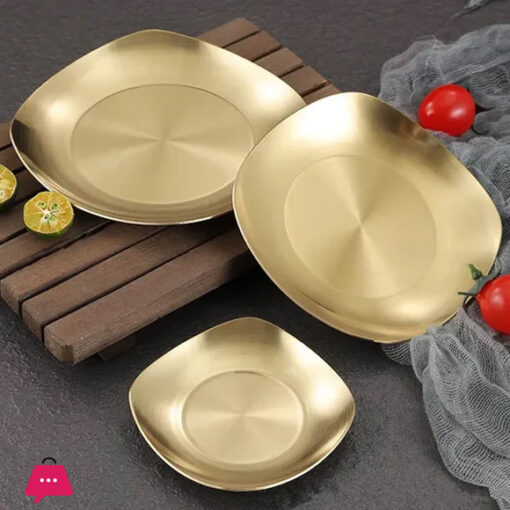 Golden Plate Square Korean Style Stainless Steel Luxury Square Plates Golden - 22.5CM